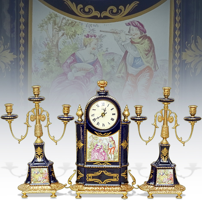 이태리산 플로렌스 금장 명화도자기 시계,촛대세트